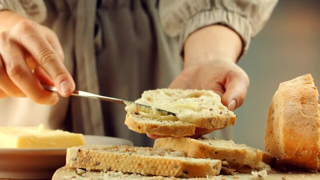Baked sourdough bread with butter handcrafted lunch food