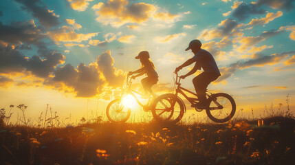 Photo of silhouette of a couple on bicycles