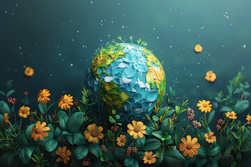 Obraz na płótnie Canvas A vibrant blue and green eco Earth globe highlighting themes of environmental world protection, ecological conservation, and the message of 