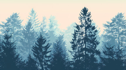 Winter forest fir trees spruce silhouette vector image,Pine forest silhouette wood tree background .