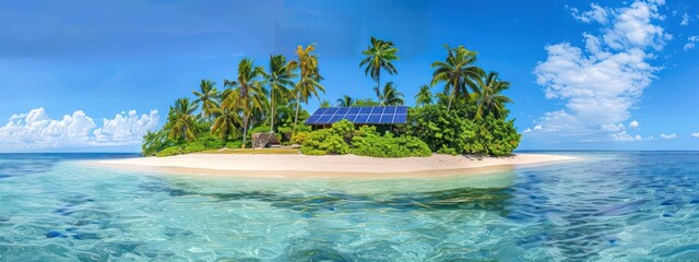 solar panels on the beach in paradise island