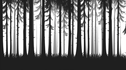 Obraz premium Winter forest fir trees spruce silhouette vector image,Pine forest silhouette wood tree background .