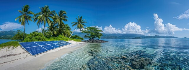 solar panels on the beach in paradise island