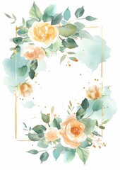 garden roses geometric frame floral watercolor 
