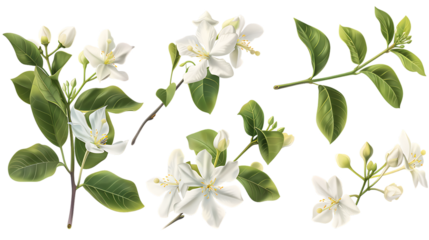 Jasmine flowers isolated on transparent background