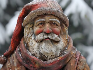 santa clause statue at garden, old and dirty figure.