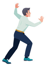 Businessman pushing invisible wall isolated on white