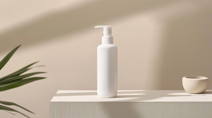 Contemporary sunscreen bottle with a pump, presented in a clean design, perfect for everyday facial use with added cosmetic ingredients