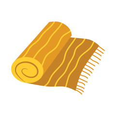 Striped fringed beach towel, rolled up. Isolated vector illustration for summer design.