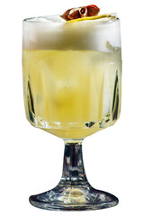 Yellow cocktail with foam in a glass with a stem. Isolated