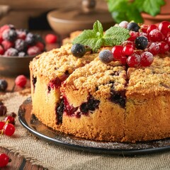 cake with berries breakfast, food, plate 
