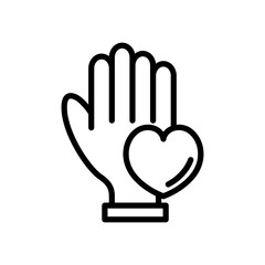 Love hand line icon. Charity icon. Donation icon isolated on white background. Transparent background, minimalist symbol. Vector images