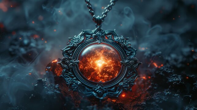 a mystical amulet shines in the moonlight, its intricate patterns radiating ancient power magical amulet concept illustrated