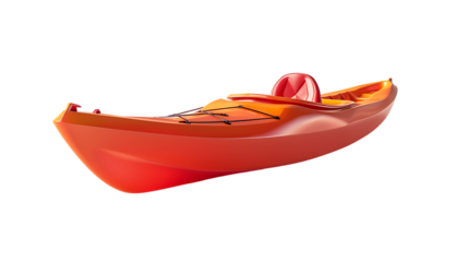 Orange red plastic kayak isolated on transparent background