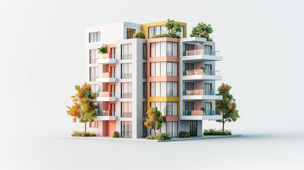 apartment building. Condominium and apartment building with  symmetrical modern architecture in the city downtown. Modern apartment buildings in a green residential area in the city. spacious. 