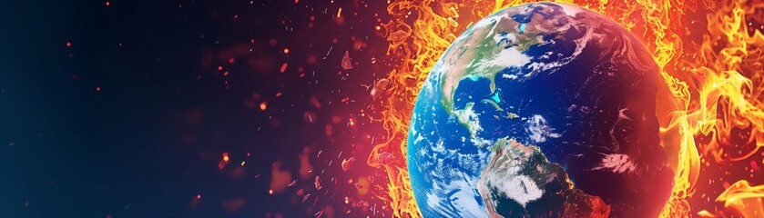 Fototapeta premium the globe is burning with flames. global warming concept. Global catastrophe. climate change.