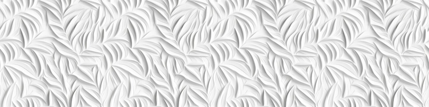 Fototapeta White geometric floral leaves 3d tiles wall texture background illustration banner panorama, seamless pattern