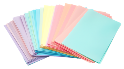 Pastel color paper sheets isolated on transparent background