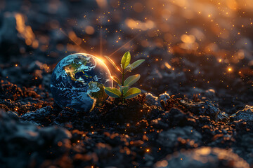 A vibrant blue and green Earth globe with lush vegetation, symbolizing environmental world protection, ecological conservation, and the message of "Save the Planet" for Earth Day