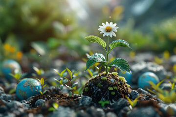 A vibrant blue and green Earth globe with lush vegetation, symbolizing environmental world protection, ecological conservation, and the message of "Save the Planet" for Earth Day