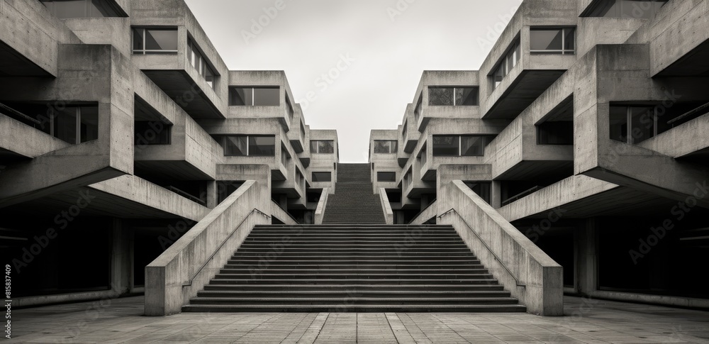 Poster the image is a black and white photo of a large, empty, and empty building with a lot of pillars. sc