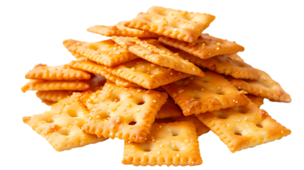 Pile of cheese crackers isolated on transparent background