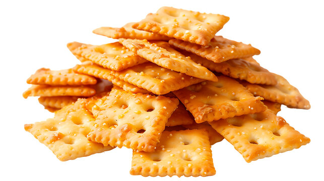 Pile of cheese crackers isolated on transparent background