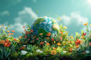 A vibrant blue and green eco Earth globe symbolizes environmental world protection, ecological conservation, and the urgent message of "Save the Planet" celebrated on Earth Day