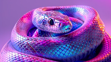 Obraz premium Stylized snake in bright neon colors. Fashionable animal print. Symbol of 2025 year