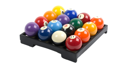 Rack with billiard balls isolated on transparent background