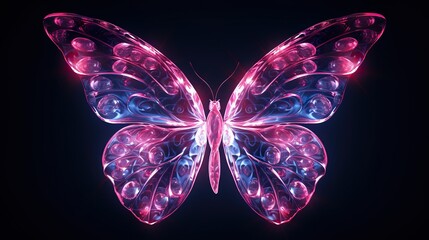 Precious glass butterfly in neon glow