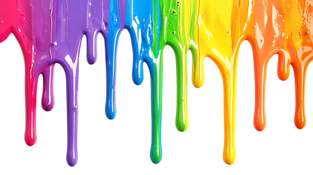 rainbow colored paint dripping isolated on transparent background