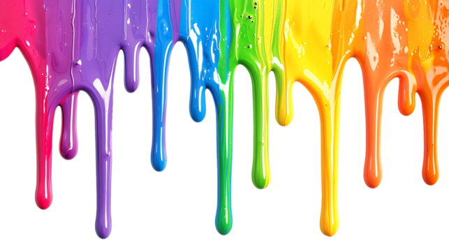 rainbow colored paint dripping isolated on transparent background
