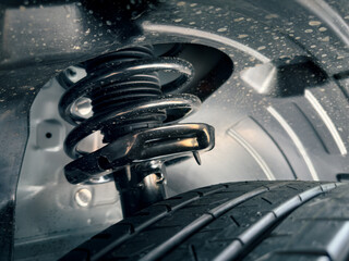 shock absorber strut with coil spring, suspension system of passenger car, inner fender mudguard,...