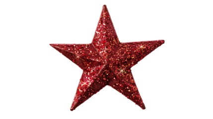 red christmas star glitter sticker isolated on transparent background