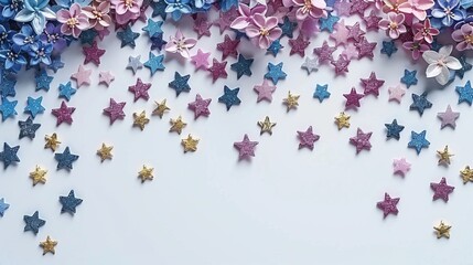 Stars glitter confetti isolated on white background for festival,