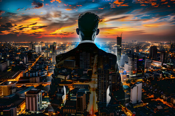 ambitious corporate professional in the city. composite image. copy space.