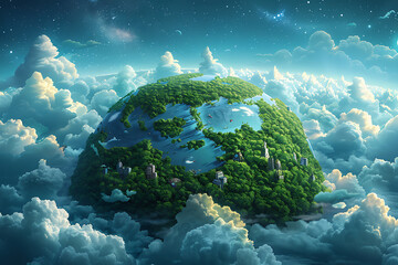 A vibrant blue and green Earth globe with lush vegetation, symbolizing environmental world protection, ecological conservation, and the message of "Save the Planet" for Earth Day