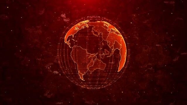 Digital Red Earth World Map Connection Cyber security spreading virus Technology breaking news background with world map. surveillance and warning global warming Global cyber attack
