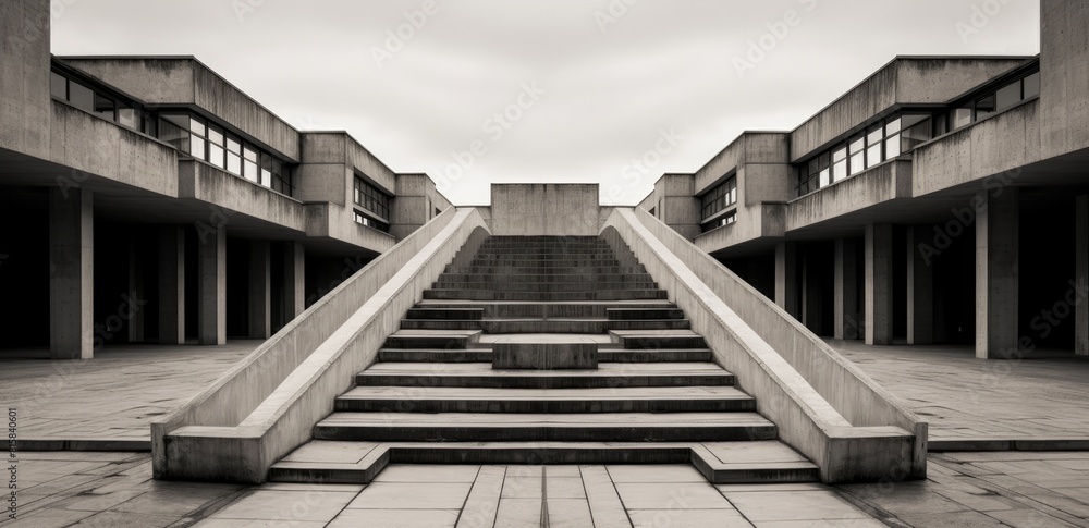 Poster the image is a black and white photo of a large, empty, and empty building with a lot of pillars. sc