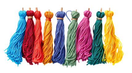 Set of colorful embroidery threads isolated on transparent background