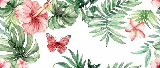 Selbstklebende Fototapeten Watercolor Floral and Butterfly Pattern. © MOMO