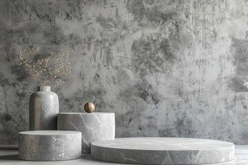 Contemporary product podium against a gray stone backdrop, versatile for any type of product from electronics to apparel
