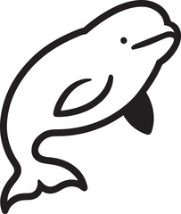Beluga Whale silhouette outline vector illustration on white background.