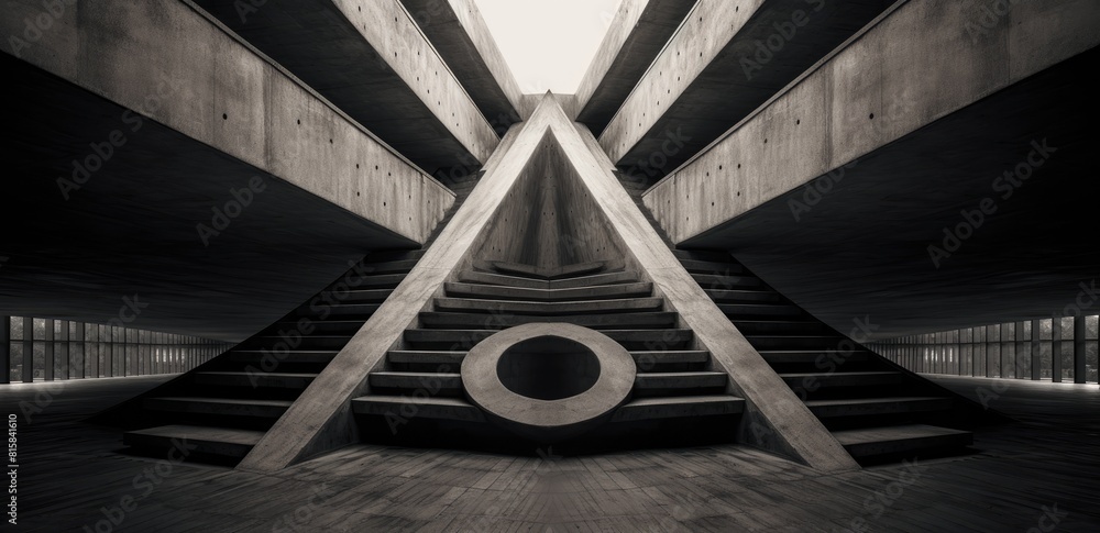 Poster the image is a black and white photo of a large, empty, and empty building with a lot of pillars. sc