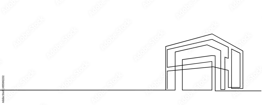 Wall mural modern house in one line continuous drawing style isolated on white background. vector illustration