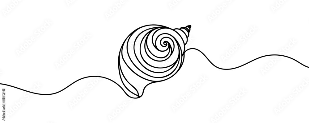 Poster seashell, continuous one line drawing. vector minimalist linear illustration.