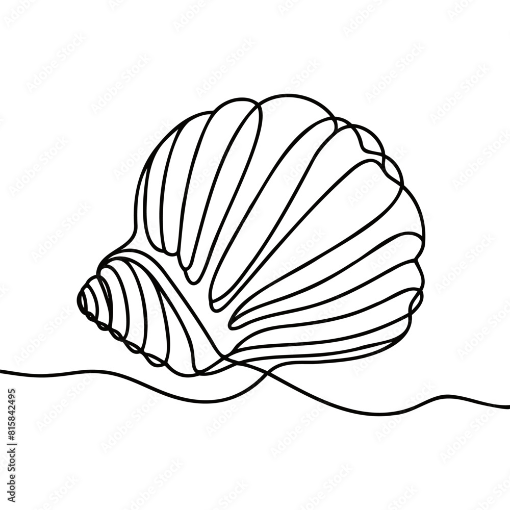 Poster seashell, continuous one line drawing. vector minimalist linear illustration.