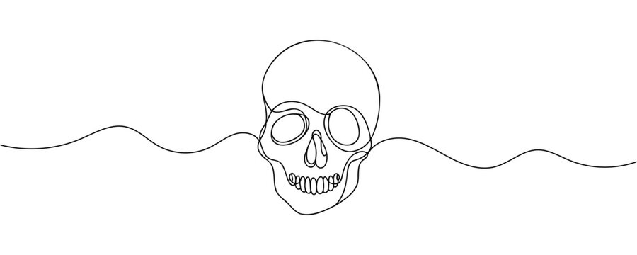 recommend clip art: Human scull. One line continuous Halloween skull isolated on white background. Line art outline vector illustration.