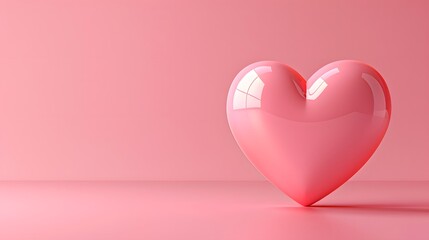 Pink heart on pink background, copy space concept, 3D rendering.
